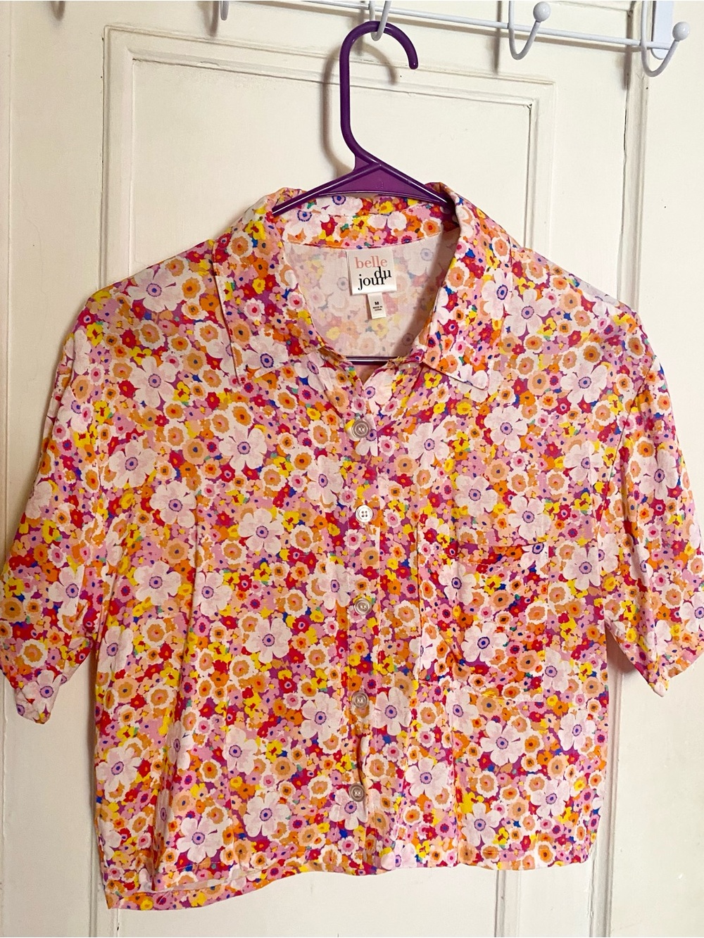belle du jour Floral Button-Up Crop Top